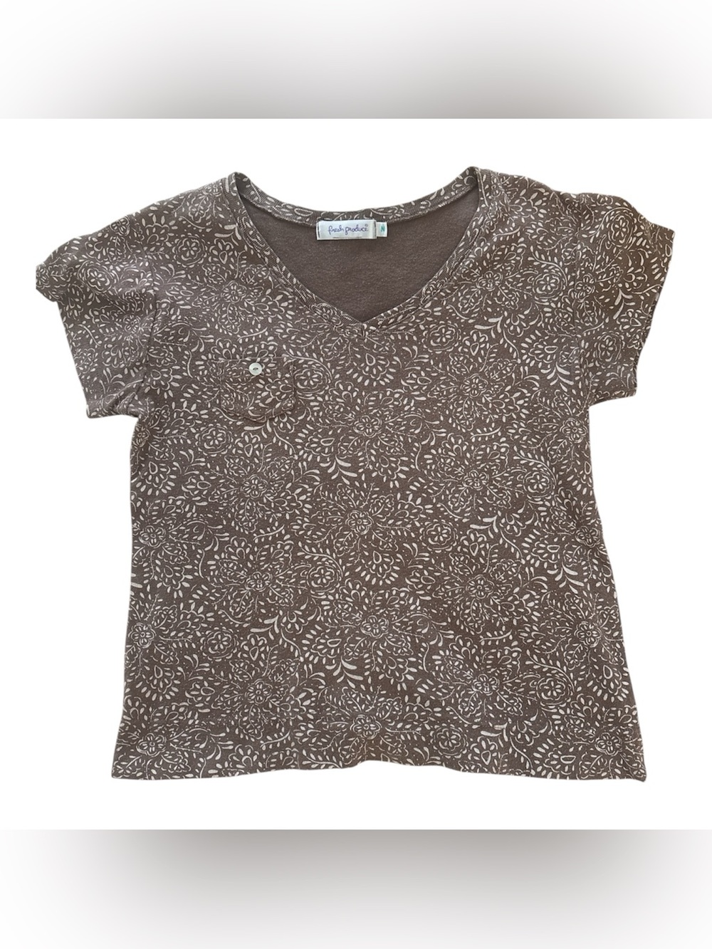 Fresh Produce Brown Floral V-Neck Short Sleeve Tee